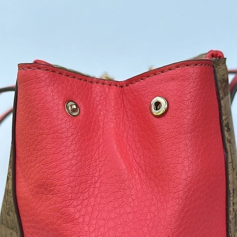 ANNE KLEIN RED FAUX LEATHER CORK METALLIC WOMENS SATCHEL HANDBAG BAG PURSE